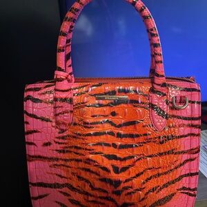 Brahmin Vibrant Pink and Orange Embossed Satchel